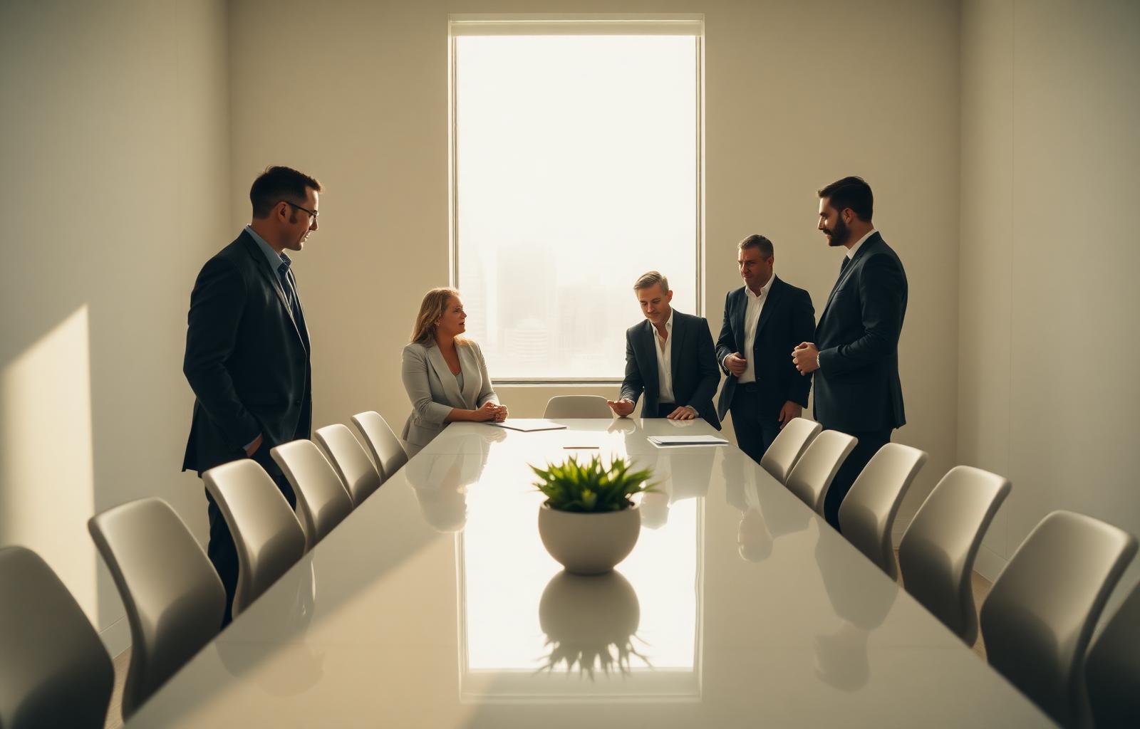 Negotiation meeting around a modern boardroom table